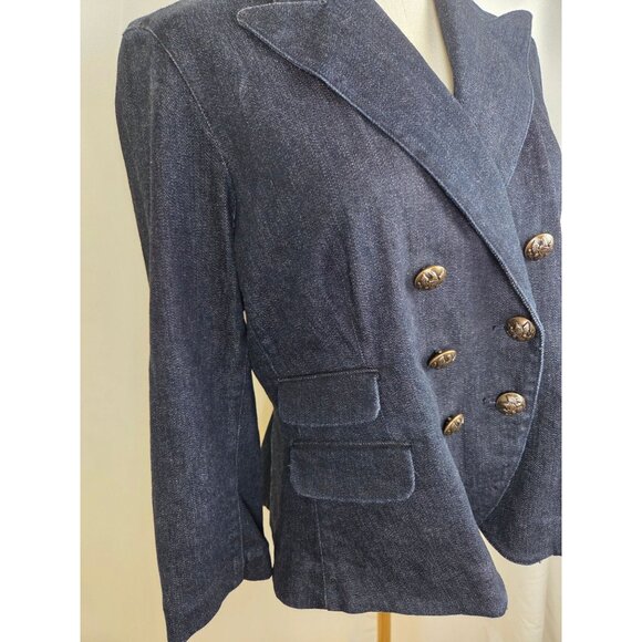 Lauren Jeans Co Ralph Lauren Petite PL Blue Denim Double Breasted Jacket Blazer - Picture 3 of 13